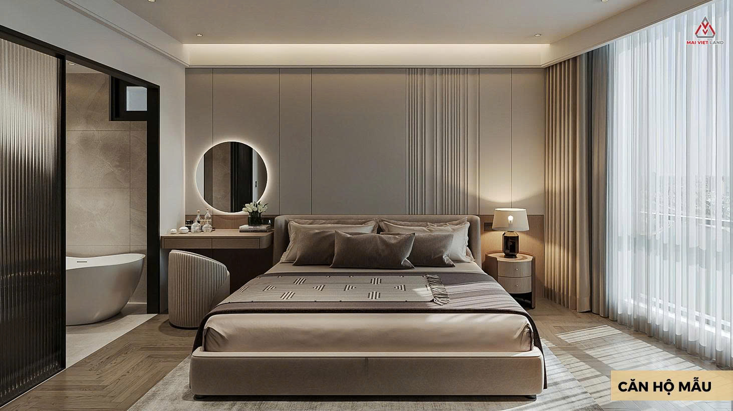 Phòng ngủ 2 căn hộ The Queen Giải Phóng