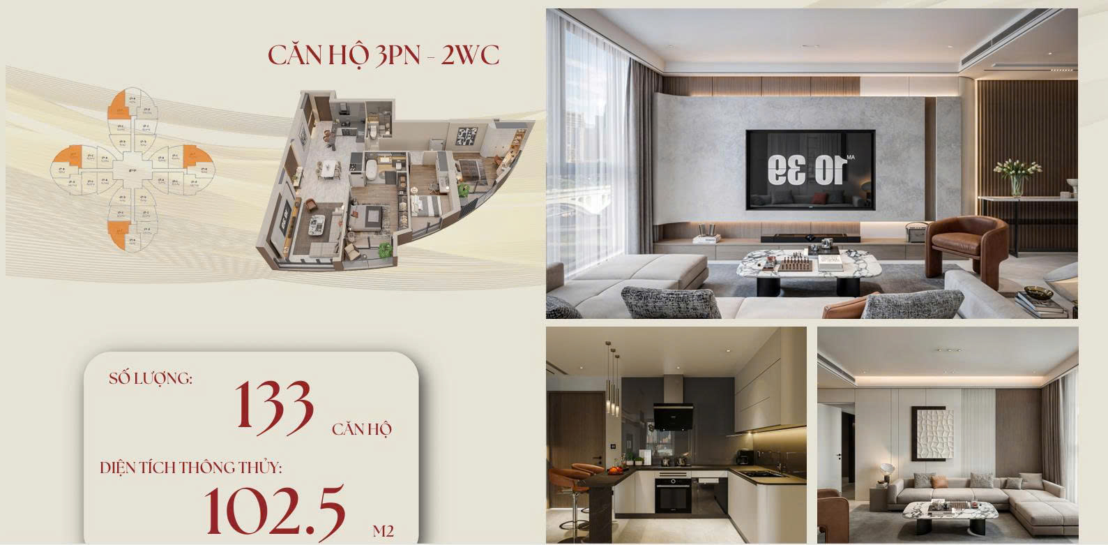 Thiết kế căn hộ 3 phòng ngủ diện tích 102,5m2