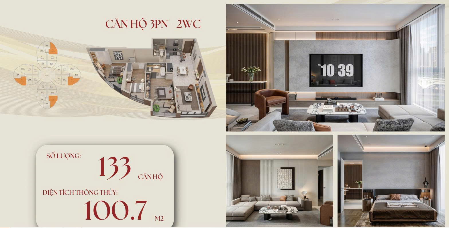 Thiết kế căn hộ 3 phòng ngủ diện tích 100,7m2