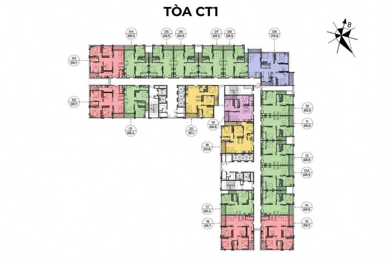 Mặt bằng toà CT1 Chung cư Mandarin Garden 3